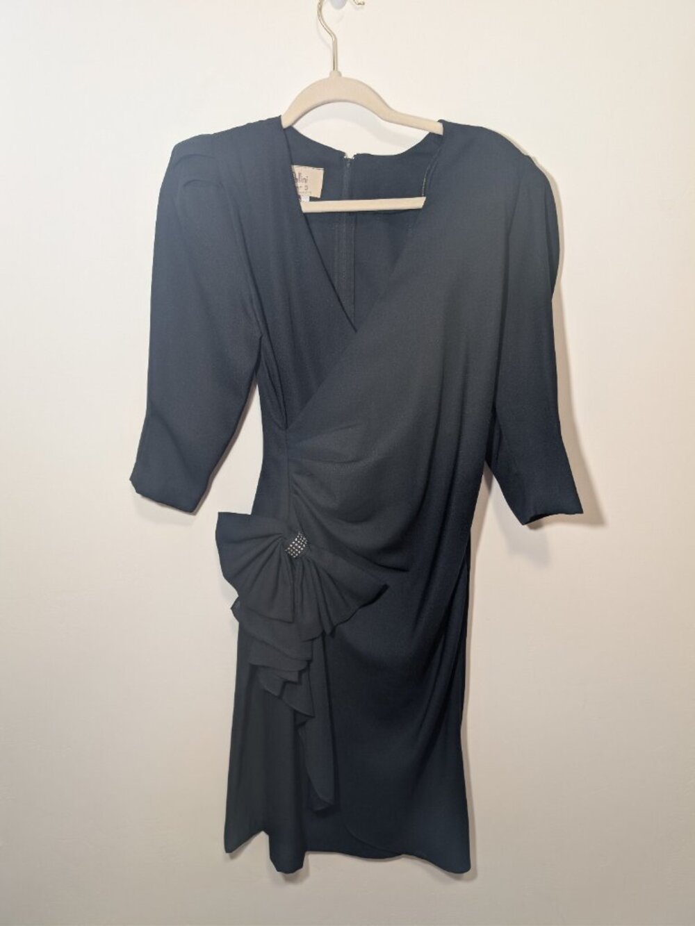 Vintage Pellini After 5 Black Midi Dress Bow Accent Women's Size 5/6 Evening